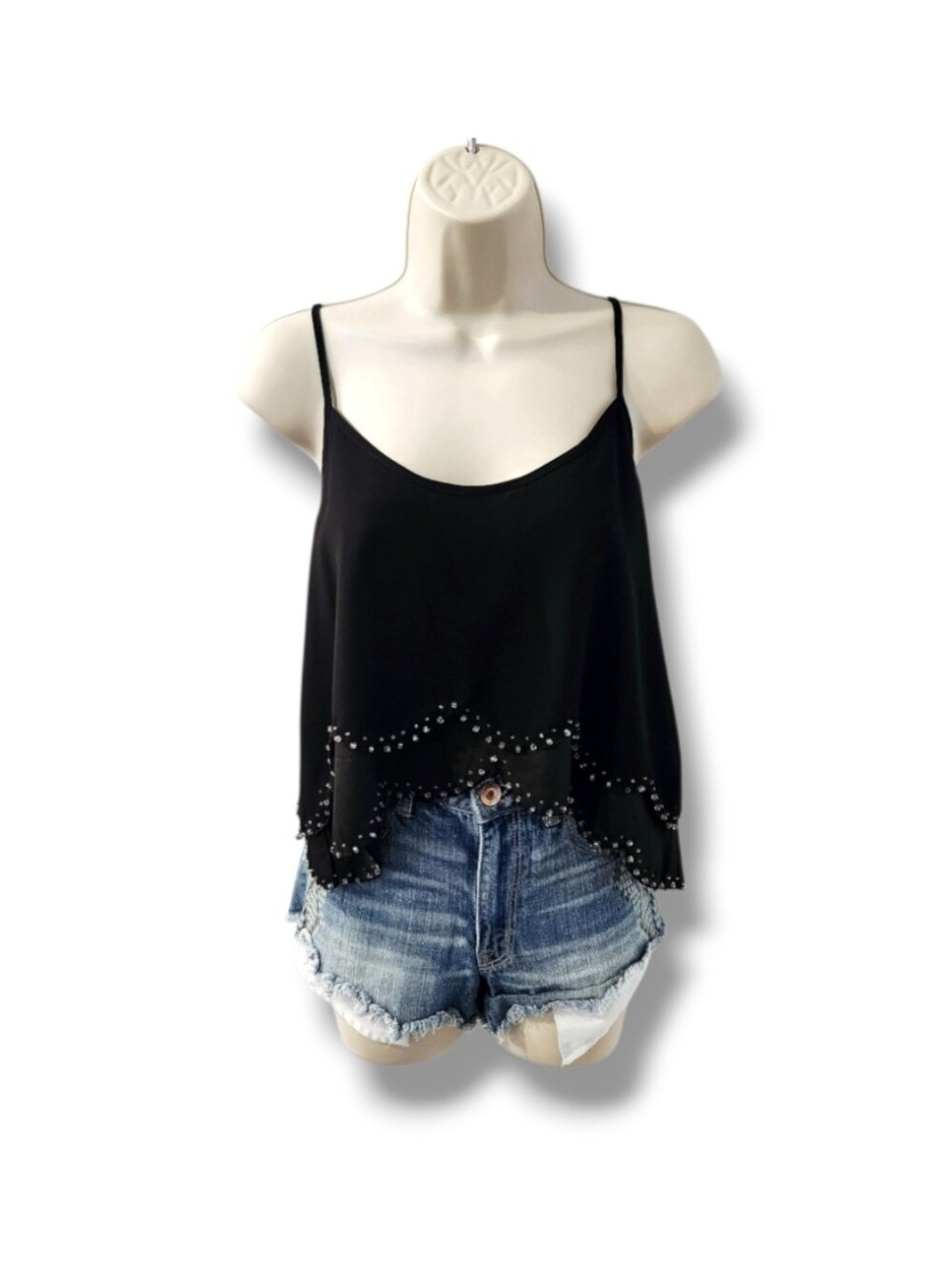 Tiered Scalloped Crop Top w/Beading by Forever 21 | Small